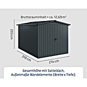EcoStar Gerätehaus Euroline Trend ESD7 (Außenbreite inkl. Dachüberstand: 237 cm, Außentiefe inkl. Dachüberstand: 325 cm, Stahl, Anthrazitgrau, Doppeltür) | BAUHAUS