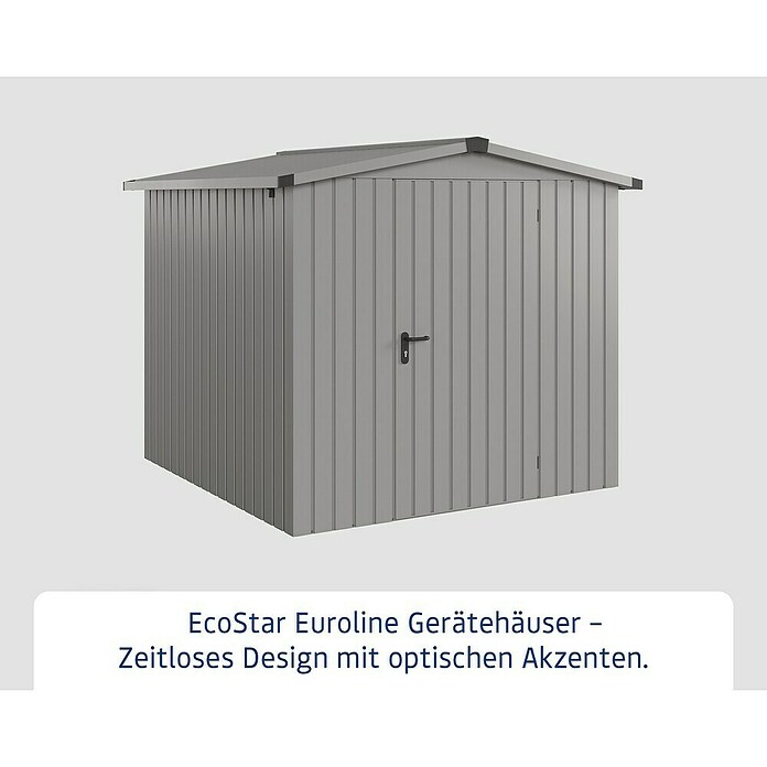 EcoStar Gerätehaus Euroline Trend ESD5 (Außenbreite inkl. Dachüberstand: 237 cm, Außentiefe inkl. Dachüberstand: 229 cm, Stahl, Graualuminium, Einzeltür) | BAUHAUS