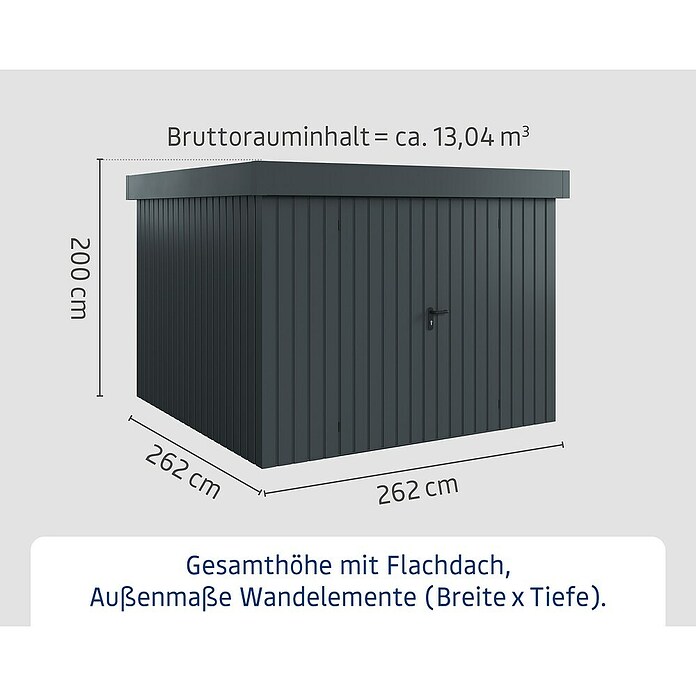 EcoStar Gerätehaus Euroline Trend EFD10 (Außenbreite inkl. Dachüberstand: 285 cm, Außentiefe inkl. Dachüberstand: 278 cm, Stahl, Anthrazitgrau, Doppeltür) | BAUHAUS