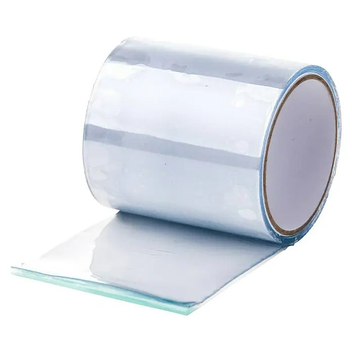 Reparaturband EasyFix - Transparent, 150 x 10 cm - Rolle klares, transparentes Klebeband mit weißem Kern, teilweise abgerollt.