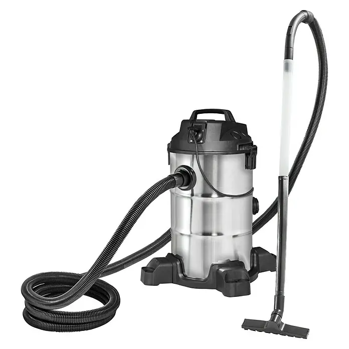 Heissner Teichschlammsauger F638P-00 - 1.800 W - 2.000 W, Fördermenge pro Std.: 4.000 l - Hier ist ein Nass- und Trockensauger mit Edelstahlbehälter und Zubehör, ideal für vielseitige Reinigungsaufgaben im Haushalt oder in der Werkstatt.