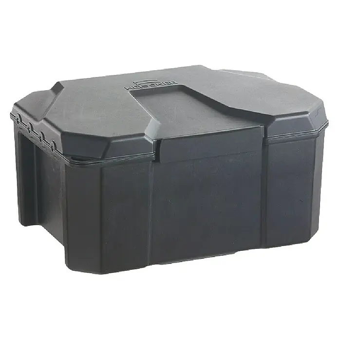 Heissner Garten-Aufbewahrungsbox - L x B x H: 40 x 30 x 21 cm, Kunststoff - Robuste dunkelgraue Kunststoff-Vorratsbox mit mehrfach facettiertem Deckel und Branding.