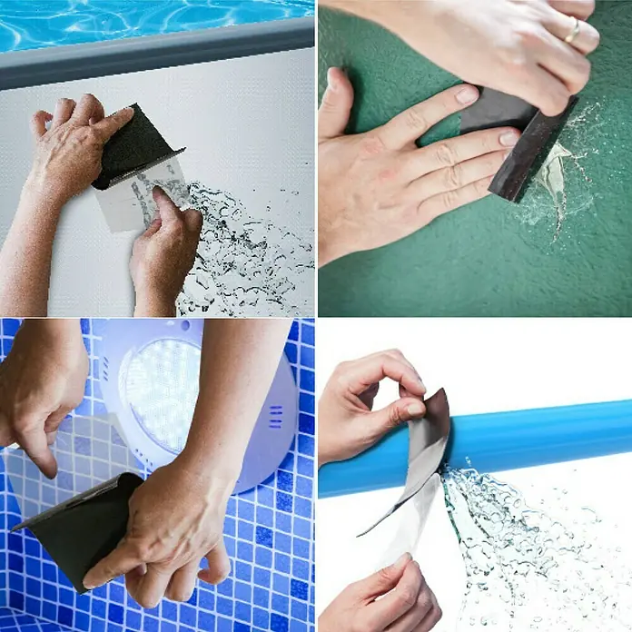Reparaturband EasyFix - Transparent, 150 x 10 cm - Schwarzes flexibles Klebeband dichtet diverse Wasserlecks ab, z.B. in Pools und Rohren, mit spritzendem Wasser.
