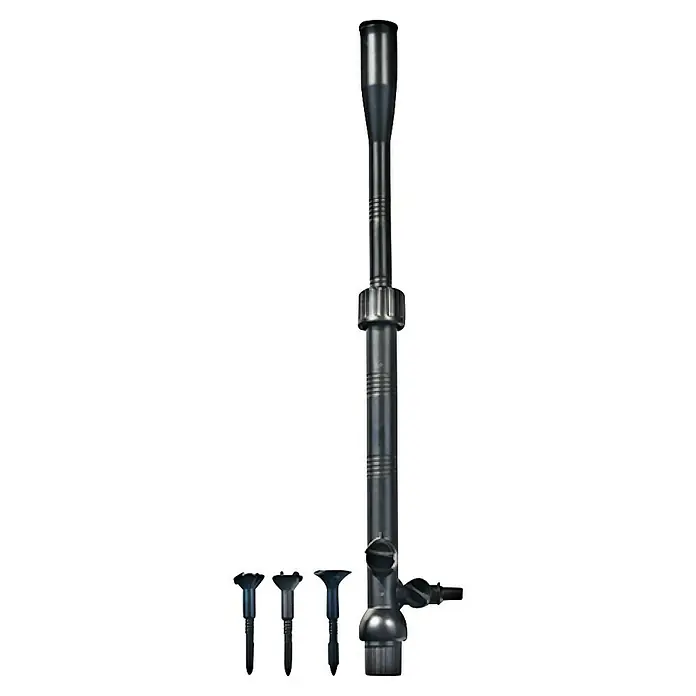 Heissner Teichpumpen-Set Aqua Jet Eco - 9 -tlg., Fördermenge pro Std.: 2.500 l - Dunkelgraues Metallwerkzeug mit Ventil und drei austauschbaren Dosierköpfen.