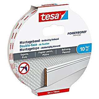 Tesa Powerbond Doppelseitiges Klebeband für Tapete und Putz (19 mm x 5 m)