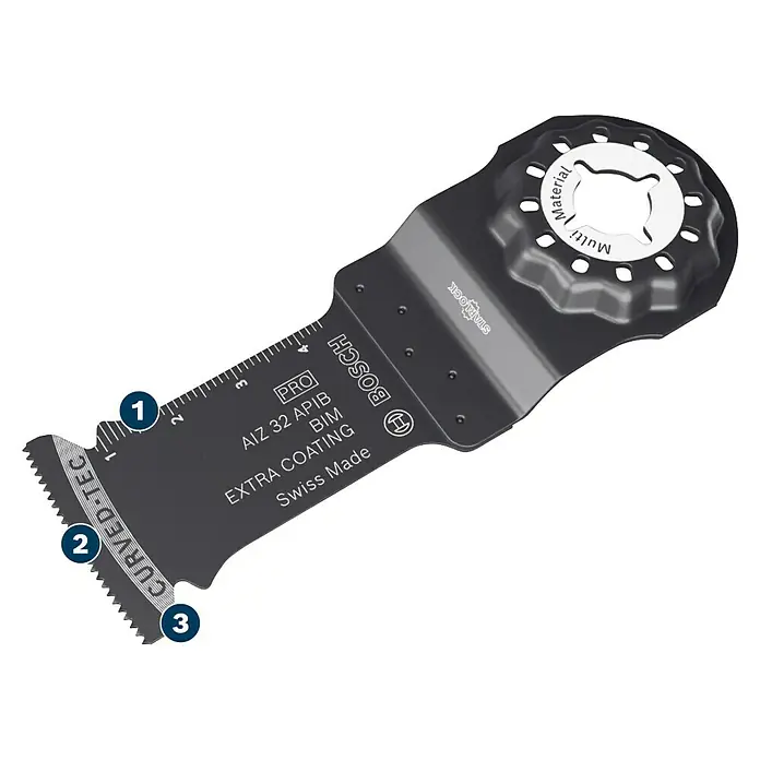 Bosch Professional Hoja de sierra de inmersión AIZ 32 APIB - 50 x 32 mm, Madera / metal / plástico - Hoja de sierra oscilante gris oscuro con acople Starlock y dientes Curved-Tec para multimaterial.