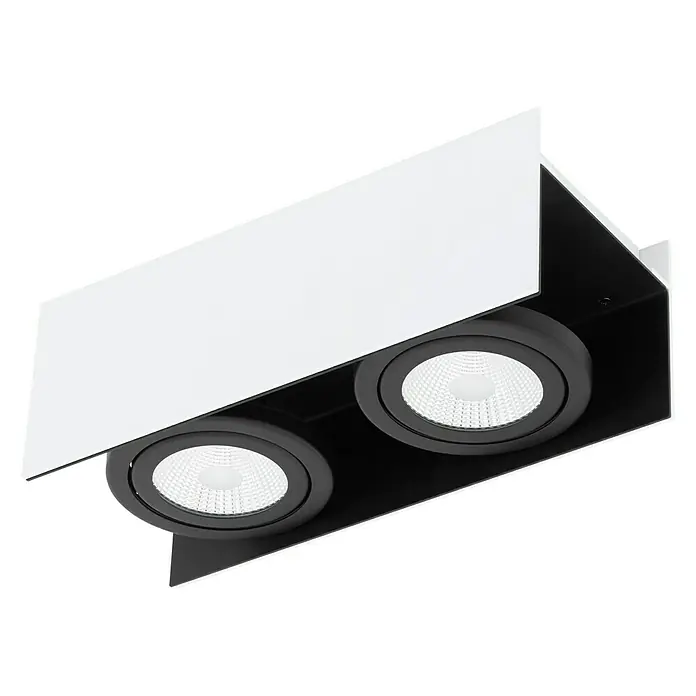 Eglo LED-Deckenstrahler Vidago - L x B x H: 31 x 13 x 11 cm, Schwarz, Weiß, 2 Stk. - Nahaufnahme einer modernen schwarzen und weißen Deckenleuchte mit zwei LED-Spots für stilvolle Innenbeleuchtung.