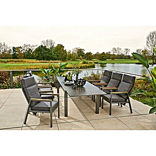 Sunfun Gartenmöbel-Set Maja Stone/Deluxe (7 -tlg., Night-Grey, Ausziehbar)
