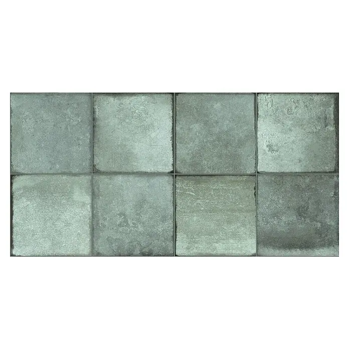Revestimiento de pared Murano - 30 x 60 cm, Verde, Brillante - Juego de baldosas cuadradas gris verdoso desgastadas para suelo o pared.