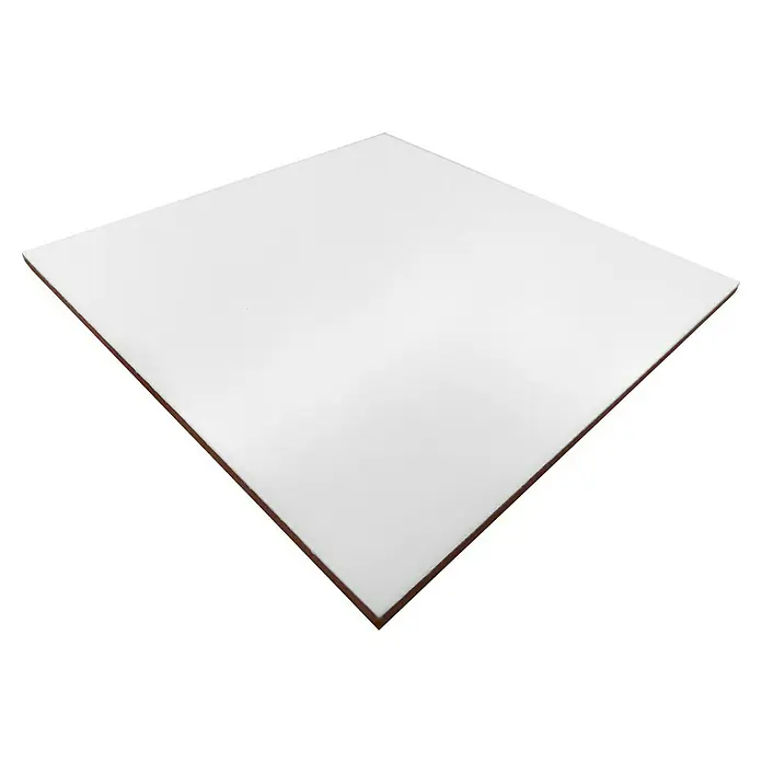 Revestimiento de pared Blanco mate - 20 x 20 cm, Blanco, Mate - Tablero de mesa blanco en forma cuadrada con borde de madera. Ideal para diseños de muebles modernos y decoraciones interiores versátiles.