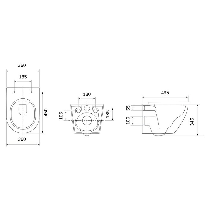 Taza de WC suspendida Pisa (Sin borde de descarga, Forma de descarga: Por separado, Salida WC: Horizontal, Blanco, Brillante) | BAUHAUS