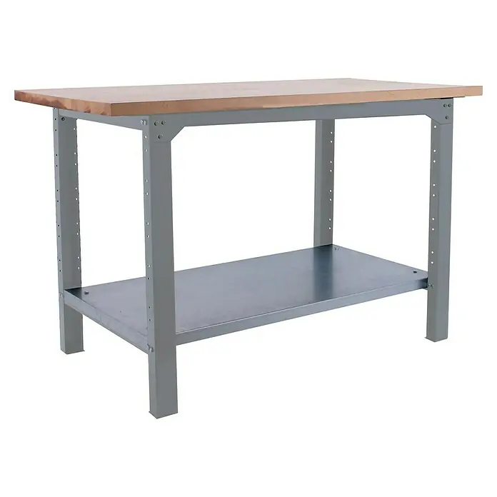 Simonrack Simonwork Banco de trabajo BT6L PRO Laminate - L x An: 75 x 150 cm, Altura de trabajo: 86,5 cm, Carga soportada: 1.300 kg, Gris - Banco de trabajo robusto con tablero de madera clara, estructura de metal gris y estante inferior de metal.