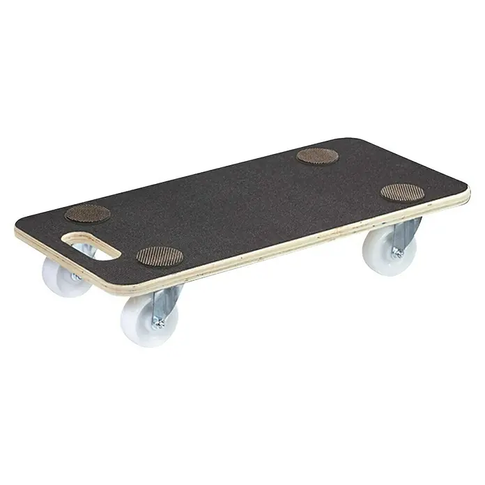 Wagner System Base con ruedas MM 1609 - L x An x Al: 57,5 x 29 x 11 cm, Capacidad de carga: 250 kg, Madera - Este es un carrito para muebles con una superficie negra, borde de madera y cuatro ruedas blancas. Es ideal para mover objetos pesados fácilmente.