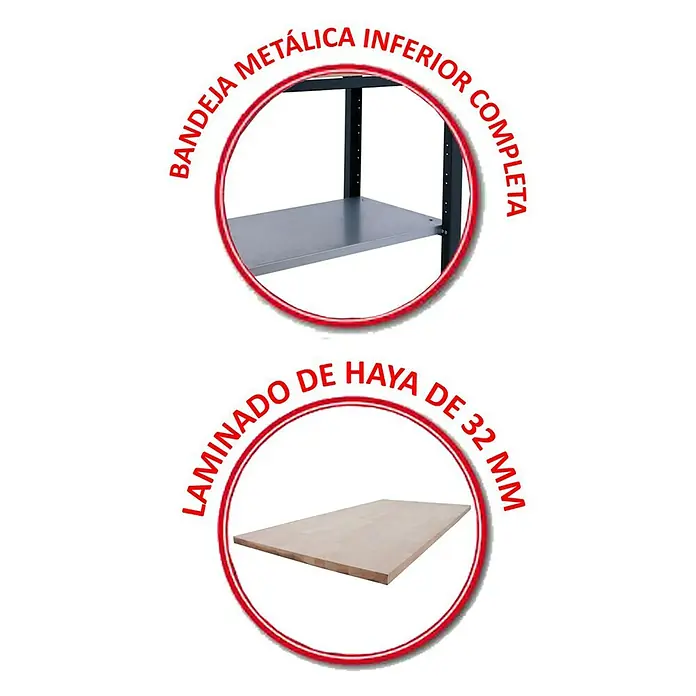 Simonrack Simonwork Banco de trabajo BT6 PRO Laminate - L x An: 75 x 120 cm, Altura de trabajo: 86,5 cm, Carga soportada: 1.300 kg, Antracita - Características del producto: Bandeja metálica y laminado de haya de 32 mm para estanterías versátiles y almacenamiento robusto.