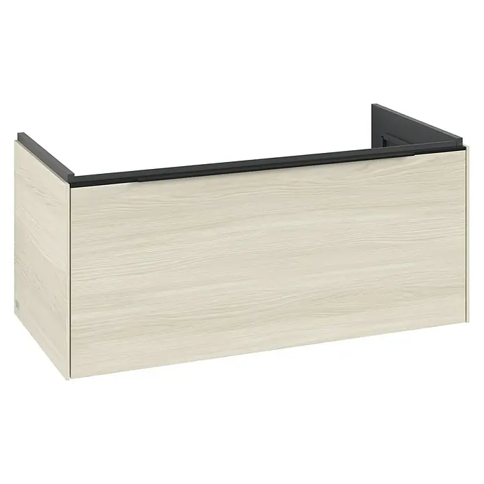 Villeroy & Boch Subway 3.0 Waschbeckenunterschrank - White Oak, Anzahl Schubladen: 1 Stk., Farbe Griff: Volcano Black, B x T x H: 97,3 x 47,8 x 42,9 cm, Ohne Beleuchtung - Hängender Waschtischunterschrank in heller Holzoptik mit dunkelgrauer Griffleiste.