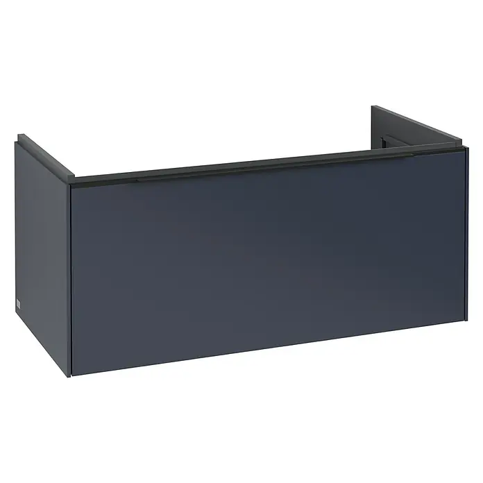 Villeroy & Boch Subway 3.0 Waschbeckenunterschrank - Marine Blue, Anzahl Schubladen: 1 Stk., Farbe Griff: Volcano Black, B x T x H: 97,3 x 47,8 x 42,9 cm, Ohne Beleuchtung - Anthrazitfarbene grifflose Schrankfront mit integrierter Griffleiste.
