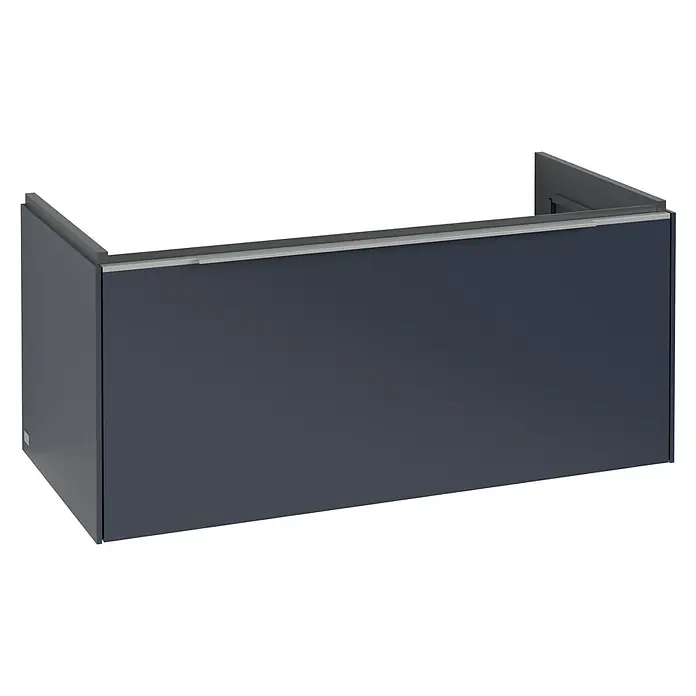 Villeroy & Boch Subway 3.0 Waschbeckenunterschrank - Marine Blue, Anzahl Schubladen: 1 Stk., Farbe Griff: Aluminium glänzend, B x T x H: 97,3 x 47,8 x 42,9 cm, Mit Beleuchtung - Dunkelgraue Schrankfront mit integrierter, eingelassener Griffleiste.
