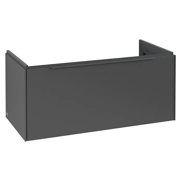 Villeroy & Boch Subway 3.0 Waschbeckenunterschrank - Graphite, Anzahl Schubladen: 1 Stk., Farbe Griff: Monochrom, B x T x H: 97,3 x 47,8 x 42,9 cm, Ohne Beleuchtung - Moderner dunkelgrauer rechteckiger Schrank mit eingelassener oberer Griffleiste.