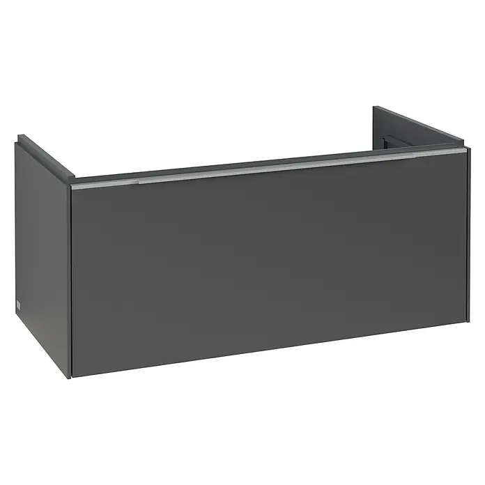 Villeroy & Boch Subway 3.0 Waschbeckenunterschrank - Graphite, Anzahl Schubladen: 1 Stk., Farbe Griff: Aluminium glänzend, B x T x H: 97,3 x 47,8 x 42,9 cm, Mit Beleuchtung - Dunkelgraue Schrank-Sockelblende mit silberfarbener Oberkante, zur Möbelverkleidung.
