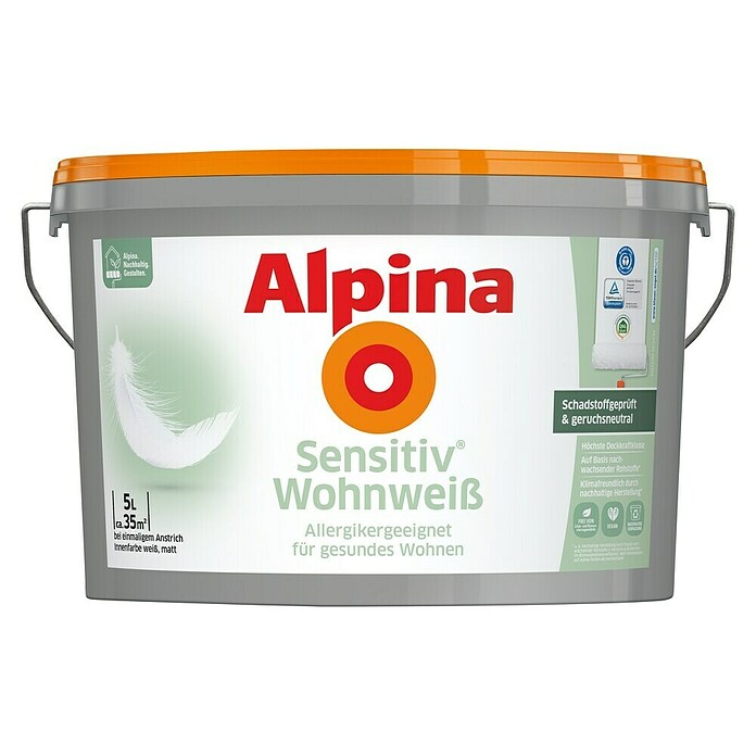 Alpina Wandfarbe Sensitiv Wohnweiss (Weiß, Matt, 5 l, Allergikergeeignet) | BAUHAUS