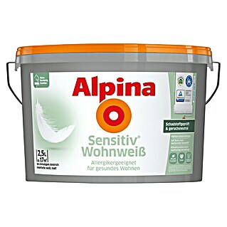 Alpina Wandfarbe Sensitiv Wohnweiss (Weiß, Matt, 2,5 l, Allergikergeeignet)