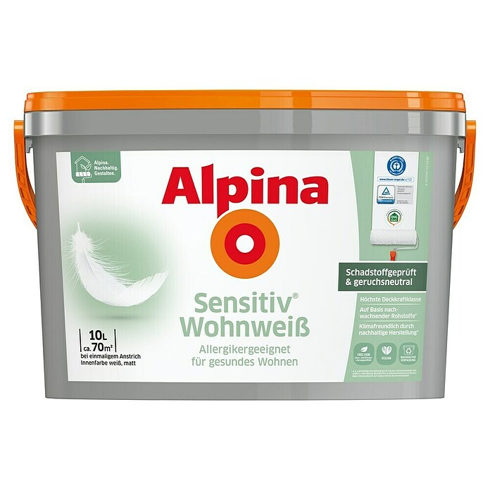 Alpina Wandfarbe Sensitiv Wohnweiss (Weiß, Matt, 10 l, Allergikergeeignet) | BAUHAUS