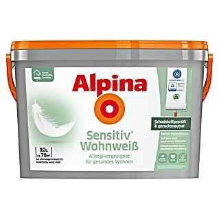 Alpina Wandfarbe Sensitiv Wohnweiss (Weiß, Matt, 10 l, Allergikergeeignet)