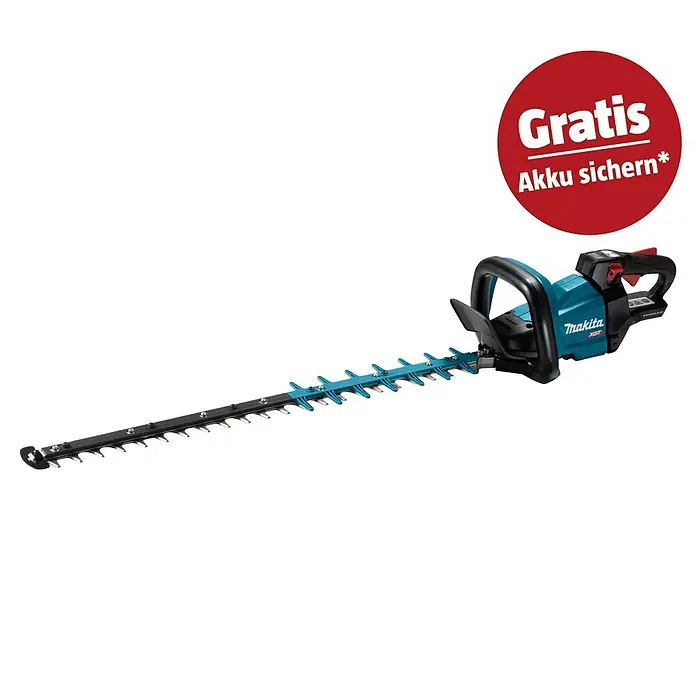 Makita XGT 40V max. Akku-Heckenschere UH005GZ - 40 V, Li-Ionen, Ohne Akku, Schnittlänge: 75 cm - Teal und schwarze Makita XGT Akku-Heckenschere mit langem Schwert.