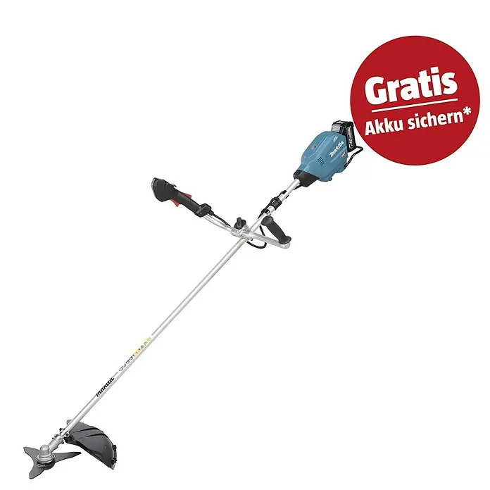 Makita XGT 40V max. Akku-Freischneider DUR013GT204 - 40 V, 5 Ah, 2 Akkus - Makita Akku-Motorsense in Türkis und Schwarz mit Gratis-Akku-Aktion.