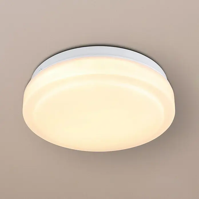 Globo LED-Deckenleuchte rund Imelda - 9 W, Ø x H: 18 x 6,5 cm, Weiß, Warmweiß - Eine runde, weiße LED-Deckenleuchte mit mattem Diffusor, die warmes Licht abstrahlt.