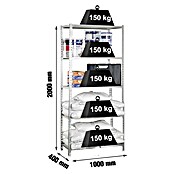 Simonrack Metall-Schwerlastregal Maderclick Plus (L x B x H: 40 x 100 x 200 cm, Traglast: 150 kg/Boden, Anzahl Böden: 5 Stk., Silber)