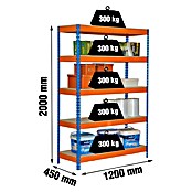 Simonrack Bricoforte Metall-Schwerlastregal Bricoforte (L x B x H: 45 x 120 x 200 cm, Traglast: 300 kg/Boden, Anzahl Böden: 5 Stk., Blau/Orange)