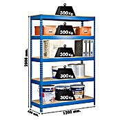 Simonrack Bricoforte Estantería para cargas pesadas 10024-5 (L x An x Al: 45 x 120 x 200 cm, Capacidad de carga: 300 kg/balda, Número de baldas: 5 ud., Azul)