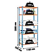 Simonrack Maderclick Metall-Schwerlastregal Maderclick Super Plus (L x B x H: 50 x 110 x 200 cm, Traglast: 150 kg/Boden, Anzahl Böden: 5 Stk., Blau/Orange)