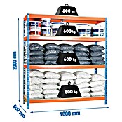 Simonrack Metall-Schwerlastregal (L x B x H: 60 x 180 x 200 cm, Traglast: 600 kg/Boden, Anzahl Böden: 4 Stk., Stecken)