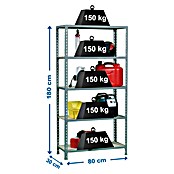 Simonrack Maderclick Metallregal (L x B x H: 30 x 80 x 180 cm, Traglast: 150 kg/Boden, Anzahl Böden: 5 Stk., Grau)
