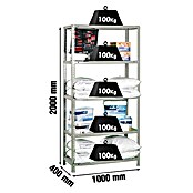 Simonrack Comfort Metallregal (L x B x H: 40 x 100 x 200 cm, Traglast: 100 kg/Boden, Anzahl Böden: 5 Stk., Grau)