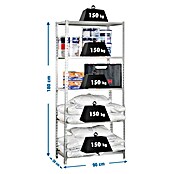 Simonrack Maderclick Metallregal (L x B x H: 30 x 90 x 180 cm, Traglast: 150 kg/Boden, Anzahl Böden: 5 Stk., Silber)