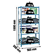 Simonrack Metall-Schwerlastregal (L x B x H: 90 x 50 x 180 cm, Traglast: 180 kg/Boden, Anzahl Böden: 5 Stk., Stecken, Blau/Weiß)