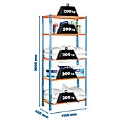 Simonrack Maderclick Metallregal (L x B x H: 40 x 110 x 200 cm, Traglast: 150 kg/Boden, Anzahl Böden: 5 Stk., Blau/Orange)