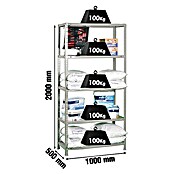 Simonrack Comfort Metallregal (L x B x H: 50 x 100 x 200 cm, Traglast: 100 kg/Boden, Anzahl Böden: 5 Stk., Grau)