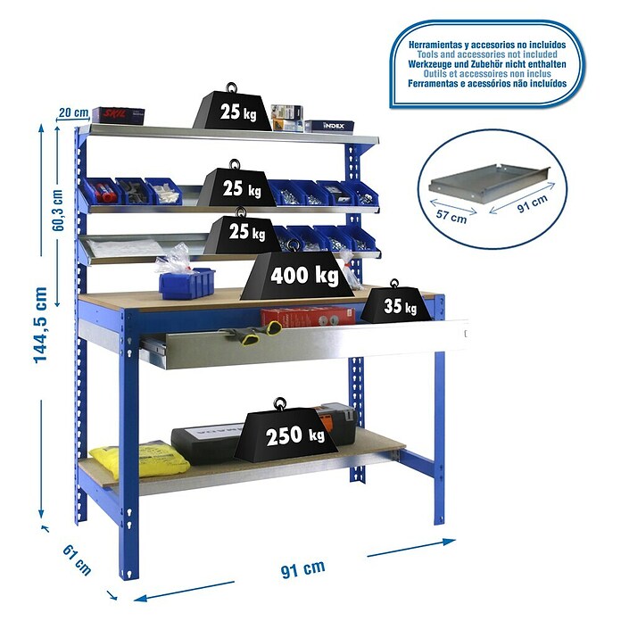Simonrack Simonwork Banco de trabajo BT1 Box (L x An x Al: 61 x 91 x 144,5 cm, Azul)