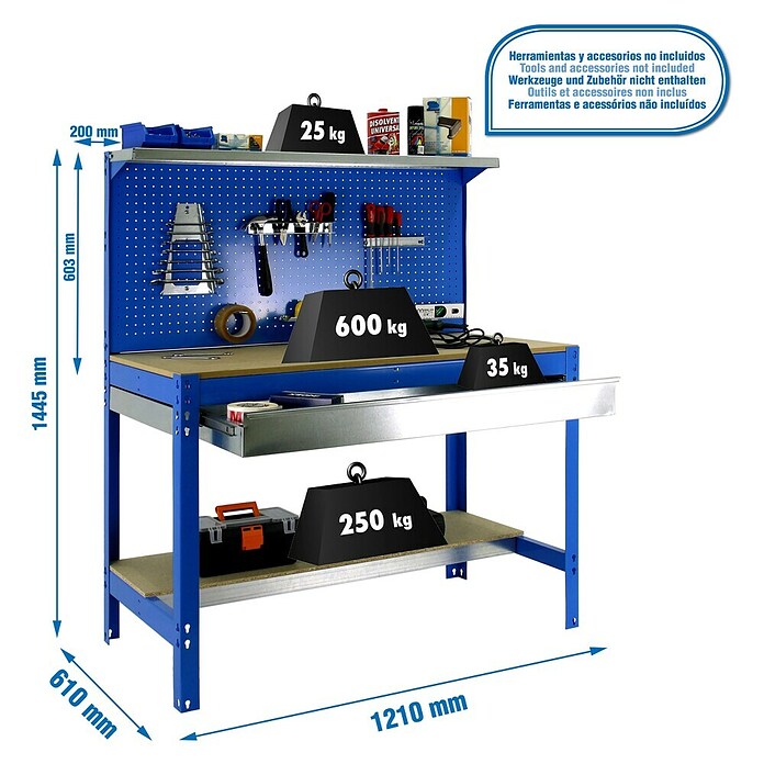 Simonrack Simonwork Werkbank (L x B x H: 61 x 121 x 144,5 cm, 1 Schublade)