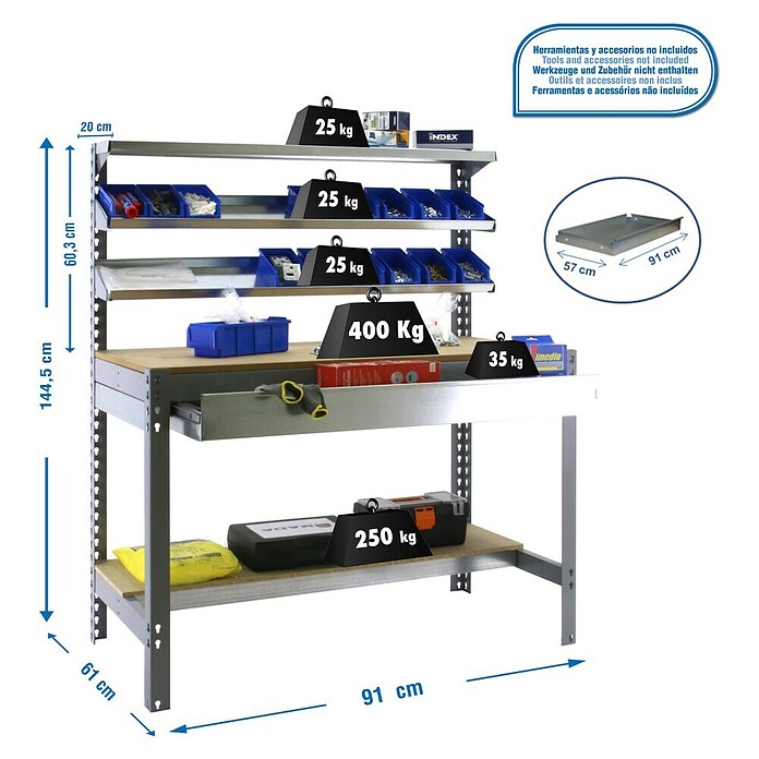 Simonrack Simonwork Werkbank (L x B x H: 61 x 91 x 144,5 cm, Grau)