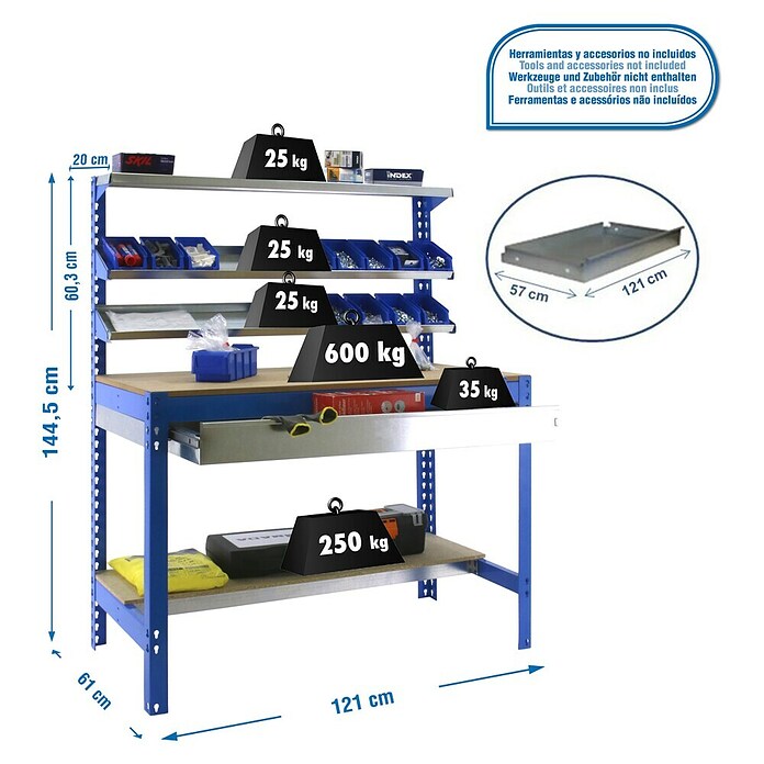 Simonrack Simonwork Werkbank (L x B x H: 61 x 121 x 144,5 cm, Blau)