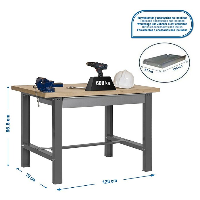 Simonrack Simonwork Banco de trabajo BT6 Box (L x An x Al: 75 x 120 x 86,5 cm, Gris)