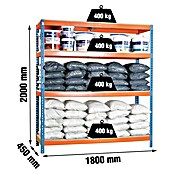 Simonrack Simontaller Metall-Schwerlastregal (L x B x H: 45 x 180 x 200 cm, Traglast: 400 kg/Boden, Anzahl Böden: 4 Stk., Blau/Orange)
