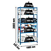 Simonrack Simonclick Metallregal (L x B x H: 30 x 100 x 200 cm, Traglast: 150 kg/Boden, Anzahl Böden: 5 Stk., Blau)