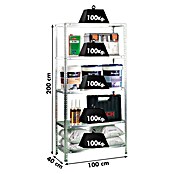 Simonrack Metall-Schwerlastregal Comfort Plus (L x B x H: 40 x 100 x 200 cm, Traglast: 100 kg/Boden, Anzahl Böden: 5 Stk., Silber)