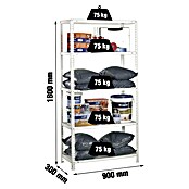 Simonrack Advantage Metallregal (L x B x H: 30 x 90 x 180 cm, Traglast: 75 kg/Boden, Anzahl Böden: 5, Montageart: Schrauben, Weiß)